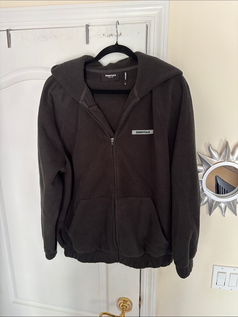 Essentials Fear Of God Black Hooded Fleece Full Zip Jacket-S